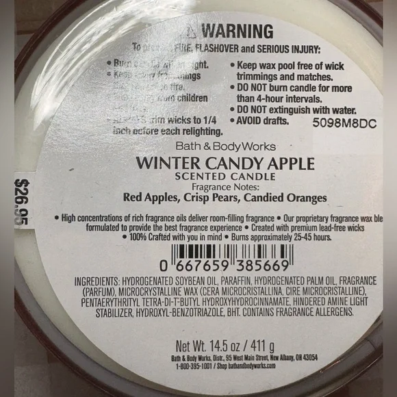NEW B&BW Winter Candy Apple Sandy Claus 3 wick candle - Picture 5 of 5